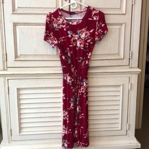 Short raspberry floral dress. Never worn, tags on.